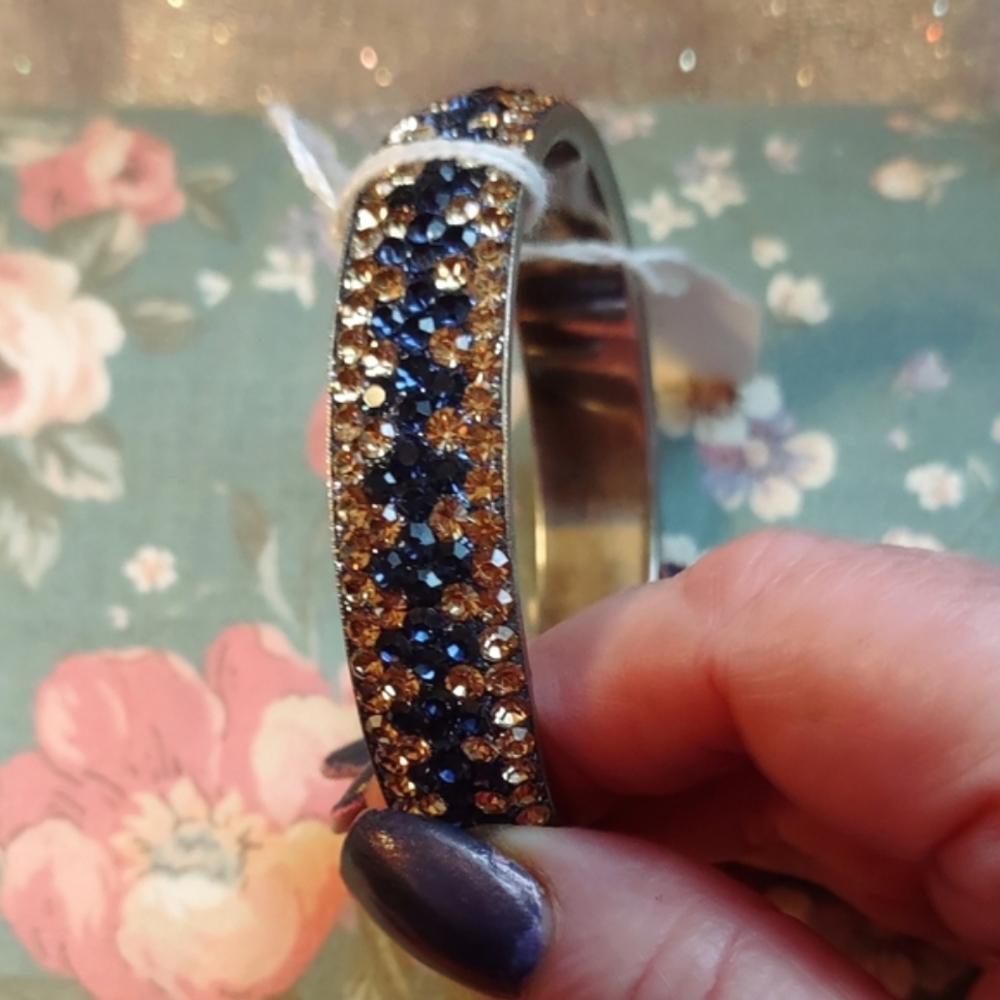 Blue & Champagne Gold Crystal Bangle